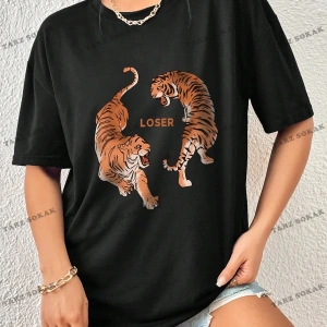 Unisex BAY  Mantar & Slogan Grafikli Düşük Omuzlu Tişört KOD-1392