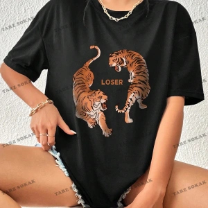 Unisex BAY  Mantar & Slogan Grafikli Düşük Omuzlu Tişört KOD-1392