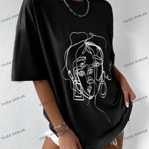 Unisex BAY  Şekil Grafiği Düşük Omuzlu Tişört KOD-1310