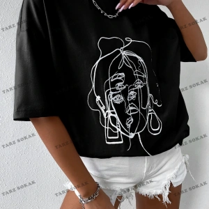 Unisex BAY  Şekil Grafiği Düşük Omuzlu Tişört KOD-1310