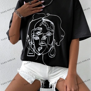 Unisex BAY  Şekil Grafiği Düşük Omuzlu Tişört KOD-1310