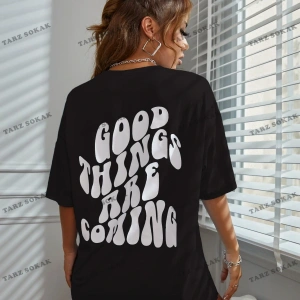 Unisex BAY  Slogan Grafikli Düşük Omuzlu Tişört KOD-1400