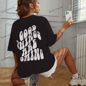 Unisex BAY  Slogan Grafikli Düşük Omuzlu Tişört KOD-1400