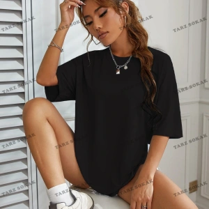 Unisex BAY  Slogan Grafikli Düşük Omuzlu Tişört KOD-1400