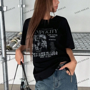 Unisex BAY  Sloganlı Grafik Düşük Omuz Tişört KOD-1378