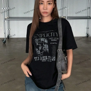 Unisex BAY  Sloganlı Grafik Düşük Omuz Tişört KOD-1378