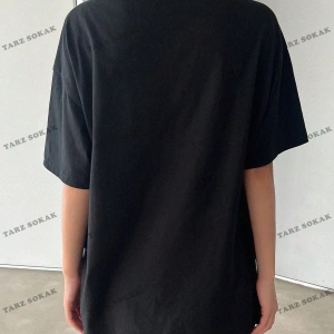 Unisex BAY  Sloganlı Grafik Düşük Omuz Tişört KOD-1378