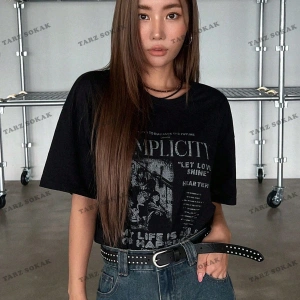 Unisex BAY  Sloganlı Grafik Düşük Omuz Tişört KOD-1378