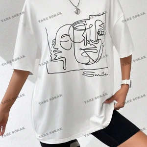 Unisex BAY  Yaz Beyaz Y2k Soyut Şekil Grafik Damla Omuz Tee Grafik Gömlek KOD-1360