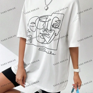 Unisex BAY  Yaz Beyaz Y2k Soyut Şekil Grafik Damla Omuz Tee Grafik Gömlek KOD-1360