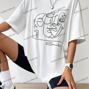 Unisex BAY  Yaz Beyaz Y2k Soyut Şekil Grafik Damla Omuz Tee Grafik Gömlek KOD-1360