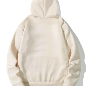 Unisex Bej Happiest Baskılı Oversize Kapşonlu Sweatshirt Bej