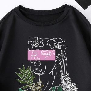 Unisex Belief Baskılı Oversize Bisiklet Yaka Sweatshirt Siyah