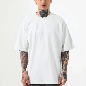 Unisex BEYAZ %100 Pamuk Oversize Erkek T-Shirt Bisiklet Yaka Kısa Kollu