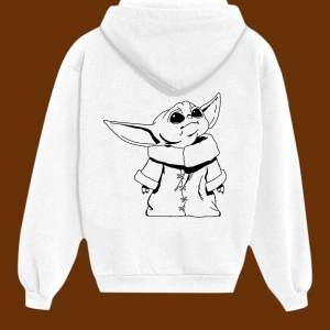 Unisex Beyaz Baby Yoda Sırt Baskılı Sweatshirt