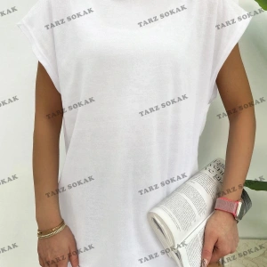 Unisex  Beyaz Basketçi Sıfır Kol Bisiklet Yaka Oversize Salaş Basic Kolsuz