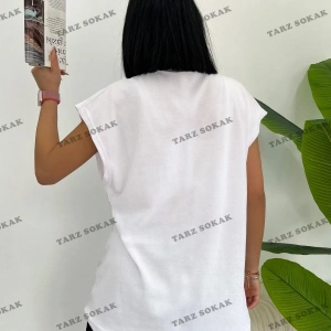 Unisex  Beyaz Basketçi Sıfır Kol Bisiklet Yaka Oversize Salaş Basic Kolsuz