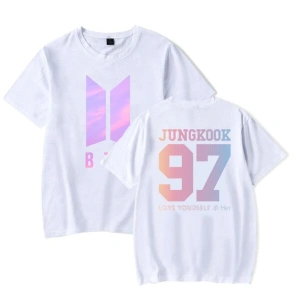 Unisex Beyaz Bts Rap Monster Tişört Ön Arka Baskı