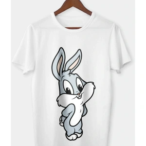Unisex Beyaz Bugs Bunny Baskılı T-shirt