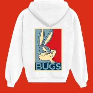 Unisex Beyaz Bugs Bunny Sırt Baskılı Sweatshirt