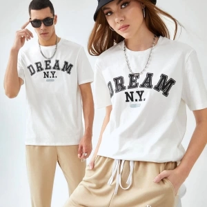 Unisex Beyaz Dream N.y. Baskılı 2li Set Sevgili Çift Kombini
