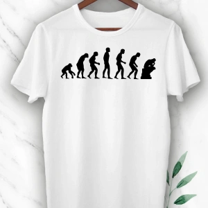 Unısex Beyaz Evolution Evrim Baskılı Tişört