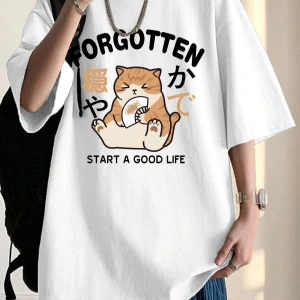 Unisex Beyaz Forgotten Oversize Bisiklet Yakak Tshirt