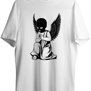 Unisex Beyaz Gangsta Angel T-shirt