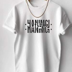 Unisex Beyaz Hanımcı Baskılı Katlamalı Bisiklet Yaka Tişört