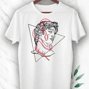 Unisex Beyaz Heykel Baskılı Tişört