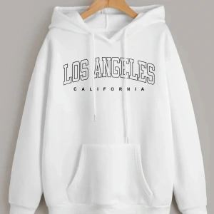 Unisex Beyaz Los Angeles Baskılı Kapüşonlu Oversize Sweatshirt