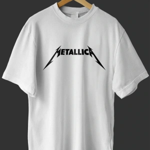 Unisex Beyaz Metallica Baskılı Oversize T-shirt