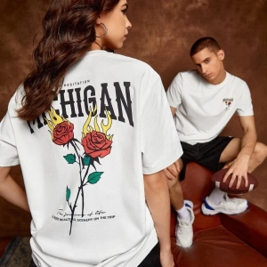 Unisex Beyaz Mıchıgan Baskılı 2li Set Sevgili Çift Kombini