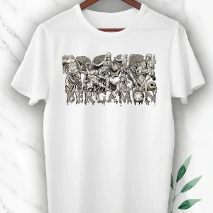 Unısex Beyaz Mitoloji Antik Kent Bergamon Baskılı T-Shirt