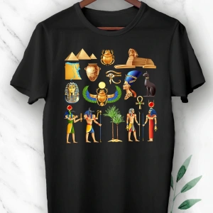 Unısex Beyaz Mitoloji Antik Mısır Baskılı Tişört