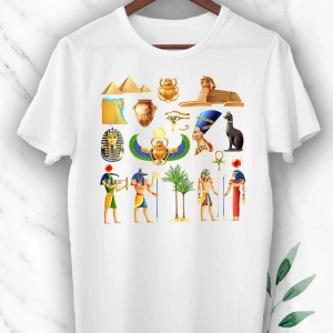 Unısex Beyaz Mitoloji Antik Mısır Baskılı Tişört