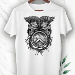 Unisex Beyaz Mitoloji Gladyatör Miğfer Baskılı Tişört