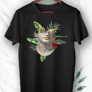 Unisex Beyaz Mitoloji Heykel Baskılı Tişört