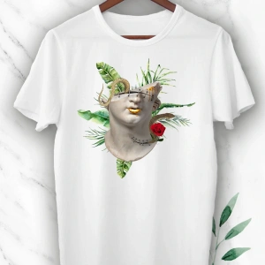 Unisex Beyaz Mitoloji Heykel Baskılı Tişört