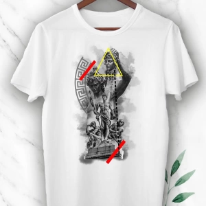 Unısex Beyaz Mitoloji Perseus ve Medusa Heykel Baskılı Tişört