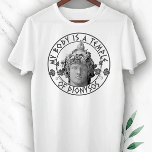 Unısex Beyaz Mitoloji Şarap Tanrısı Dionysos Heykel Baskılı Tişört