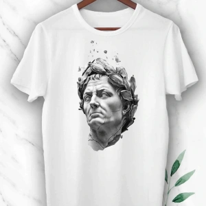 Unısex Beyaz Mitoloji Sezar Heykel Baskılı Tişört