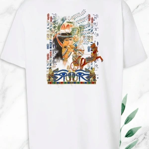 Unisex Beyaz Oversize Antik Mısır Egypt Baskılı Tişört