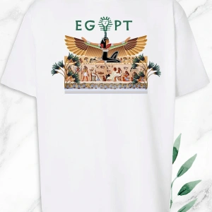 Unisex Beyaz Oversize Antik Mısır Egypt Firavun Baskılı Tişört