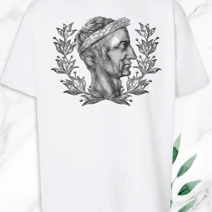 Unisex Beyaz Oversize Mitoloji Jül Sezar Heykel Baskılı Tişört