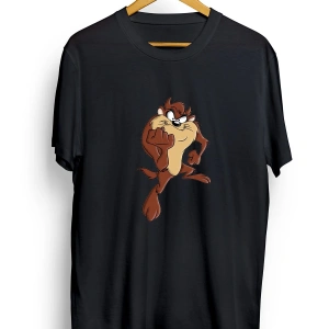 Unisex Beyaz Oversize Tazmanya Canavarı Baskılı T-shirt