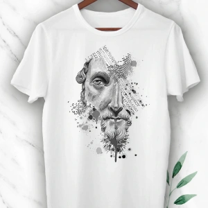 Unısex Beyaz Roma Imparatoru Filozof Marcus Aurelius Baskılı Tişört