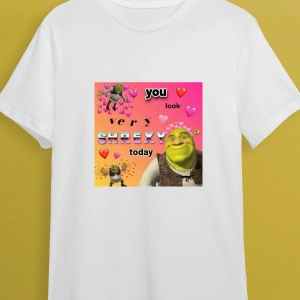 Unisex Beyaz Shrek Baskılı %100 Pamuk T-shirt