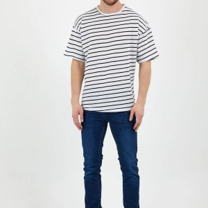 Unisex Beyaz Siyah Çizgili Oversize Tshirt