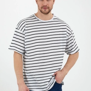 Unisex Beyaz Siyah Çizgili Oversize Tshirt